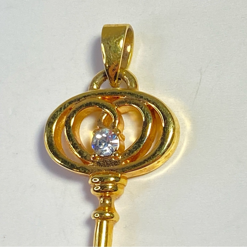 Vintage NVC Gold Tone Key Pendant with Rhinestone - Picture 5 of 7